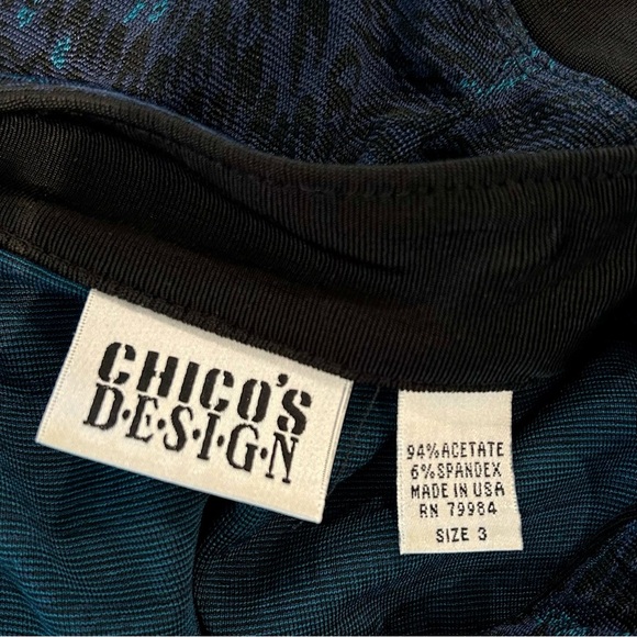 Chico's Design Peacock Slinky Button Up Jacket Top Size 3 Blue Turquoise Black - Picture 12 of 13
